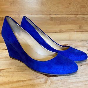 J Crew Cobalt Blue Suede Wedge Heels 6